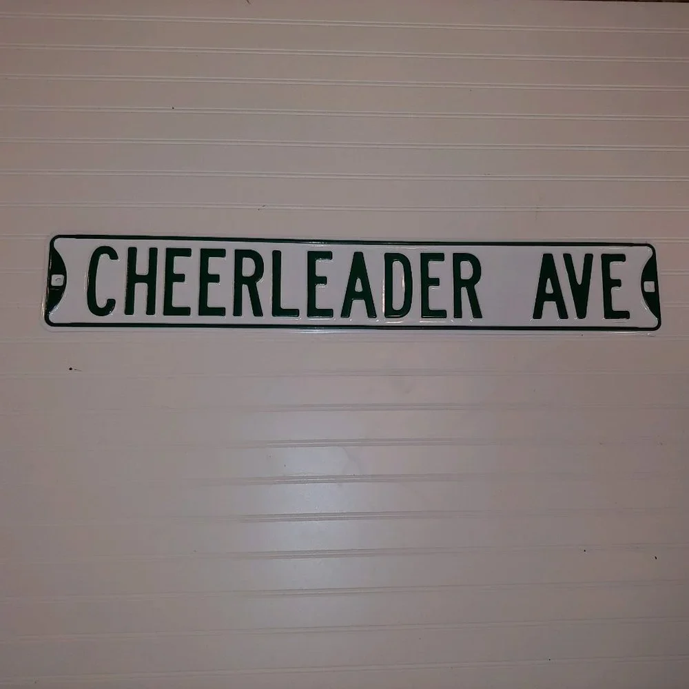 CHEERLEADER Metal Sign Green & White NEW